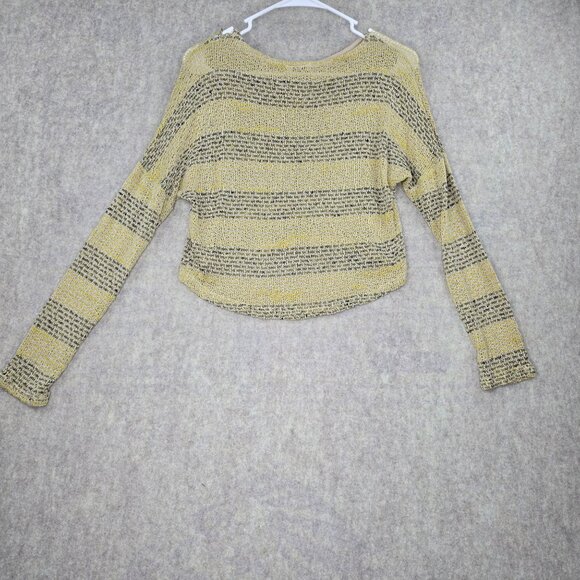 Body Central Striped Open Knit Sweater Yellow/Gray Long Sleeve Lightweight - Picture 2 of 6